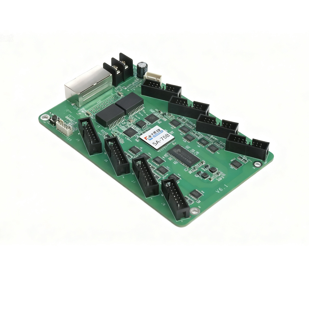 Colorlight 5A-75B LED receiving card with integrated HUB75 interfaces, dual RJ45 ports, green circuit board for LED display control