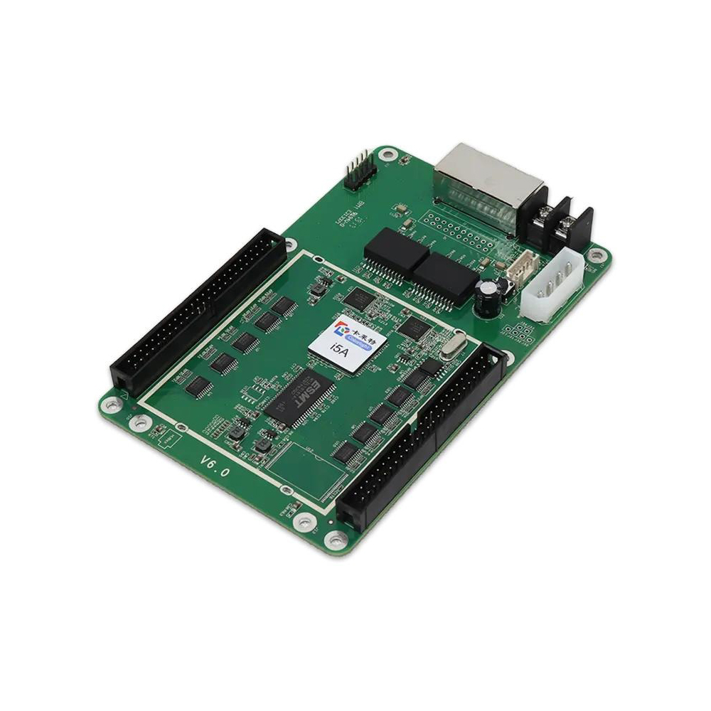 Colorlight I5A LED receiving card with dual RJ45 ports, green circuit board, and electronic components for LED display control