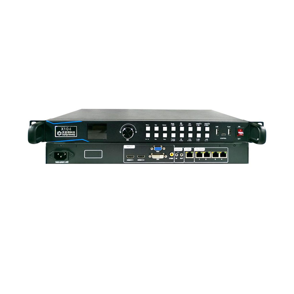 Linsn X104 3-in-1 LED video processor with HDMI, DVI, VGA, CVBS inputs and 4 gigabit RJ45 outputs for small LED displays