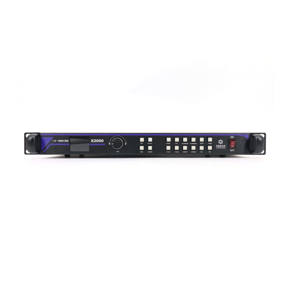 Linsn X2000 two-in-one LED video processor with LCD display, HDMI DVI VGA CVBS ports and 4 Ethernet ports