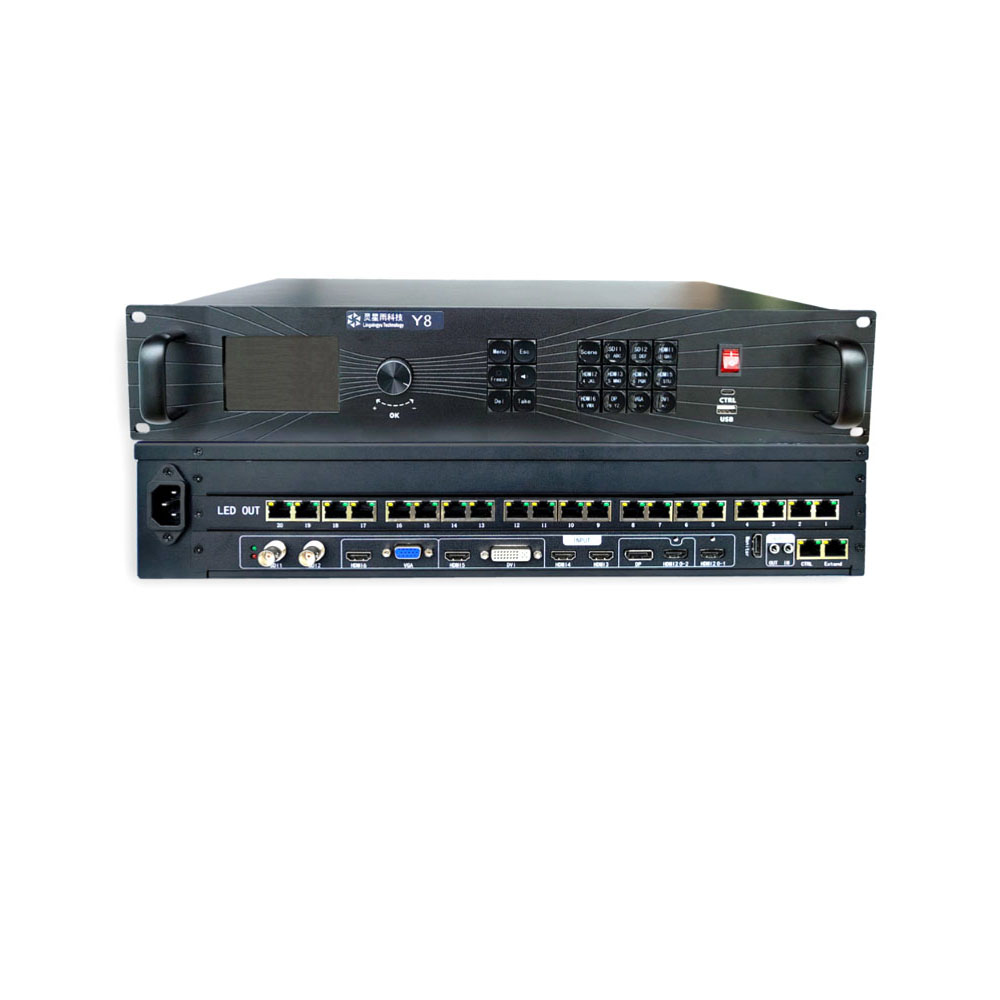 Linsn Y8 2-in-1 4K LED video processor with control panel and rich interface design for large LED video wall