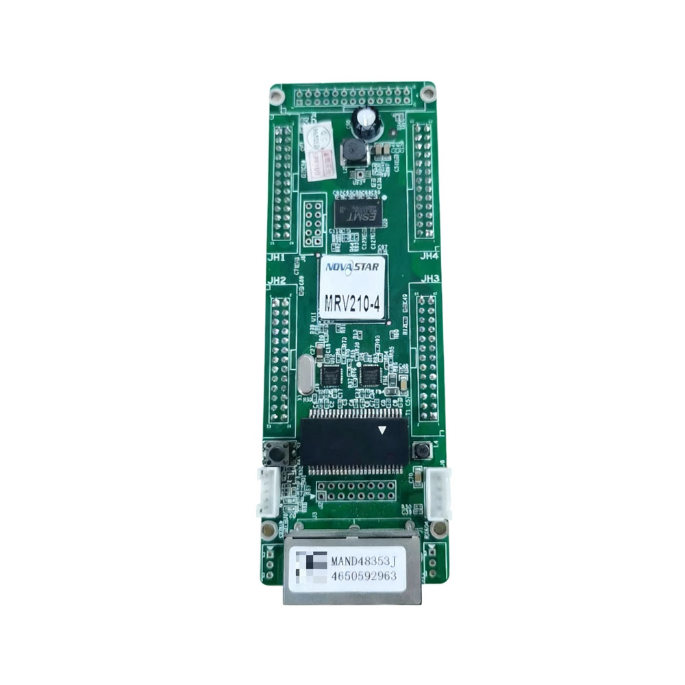 High-performance MRV220-4 LED receiving card with 256×226 pixel load, switchable RGB data groups and anti-interference interfaces for diverse LED display applications