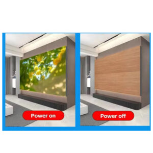 Wood grain LED video wall comparison power on and power off